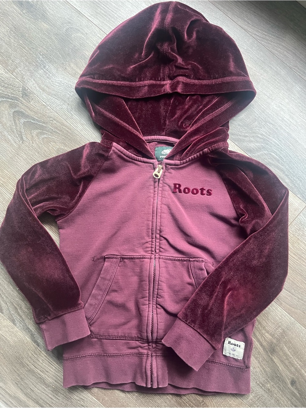 Roots Girls' Wine Velvet-Trim Zip Hoodie